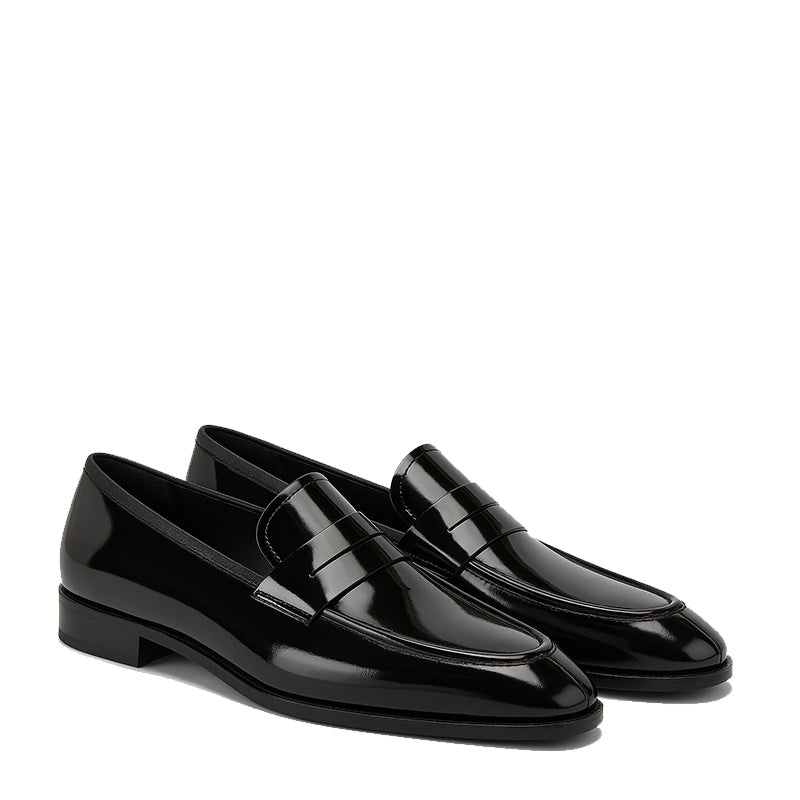 Luxury Black Leather Penny Loafer with Glossy Finish