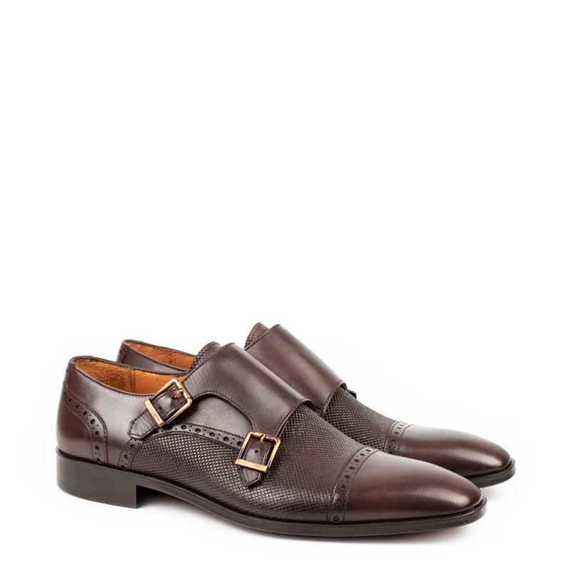 Handmade Polished Shiny Leather Stylish Double Monk Shoe Black