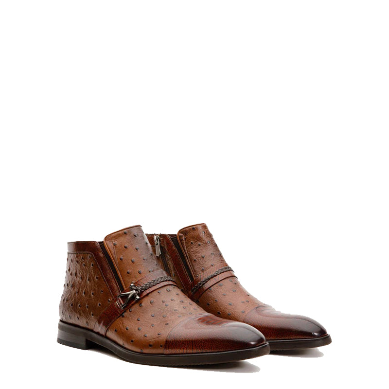 Brown Leather Ankle Zip Up Boot for Men