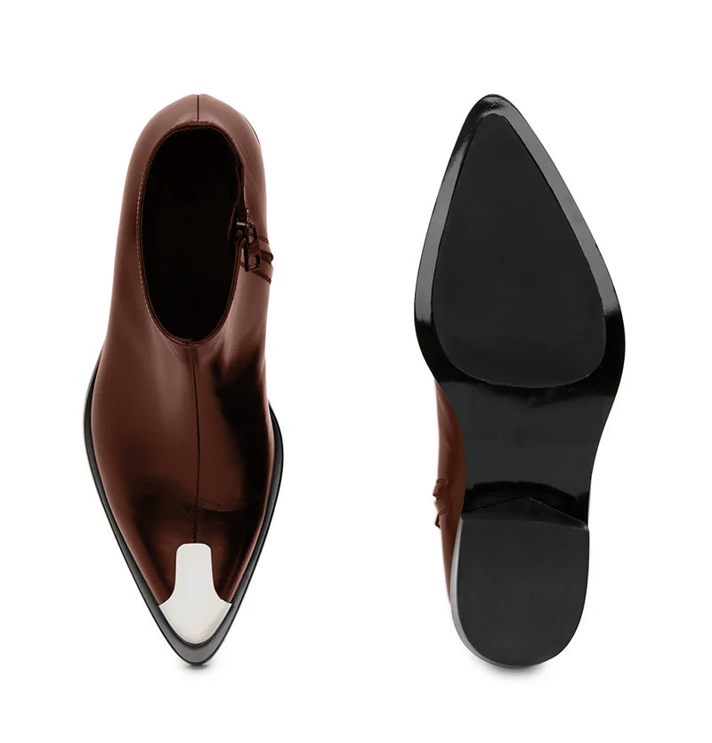 Punk Leather Boots Silver Toe