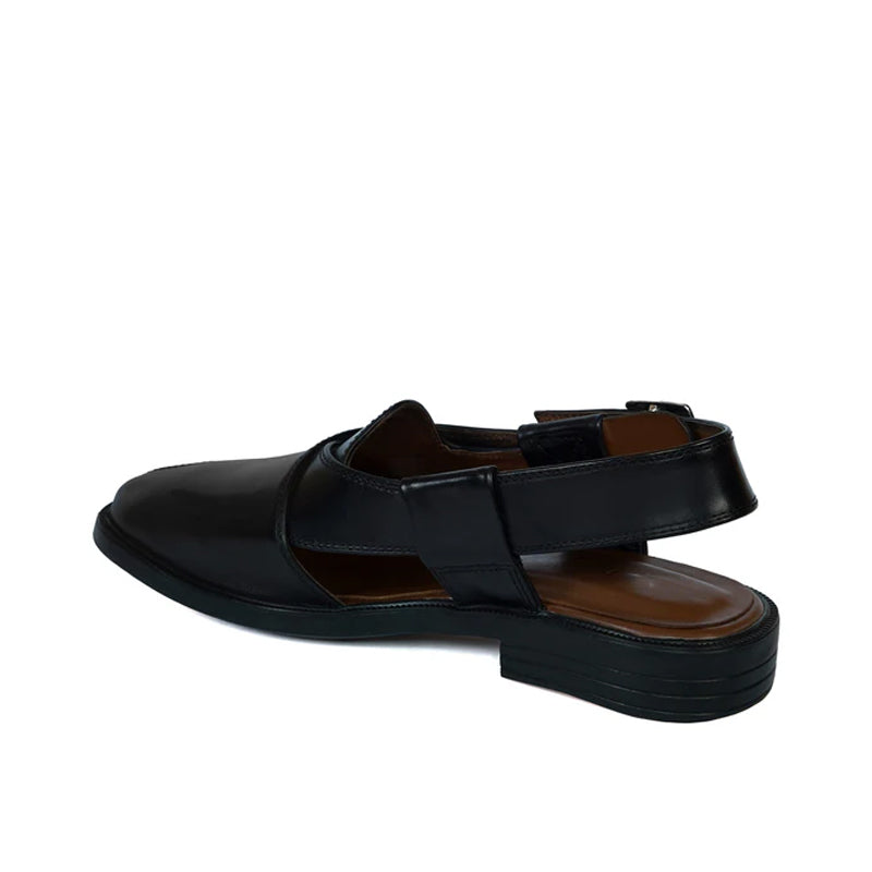 Leather Handmade Cross Strap Peshawari Black Sandal