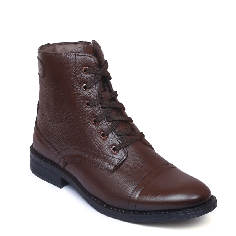 Men Lace Up Leather Casual High Ankle Boot Black