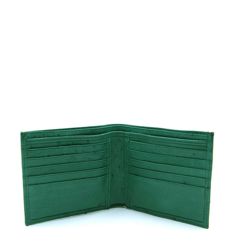 Men Ostrich Leather Blue Bifold Wallet
