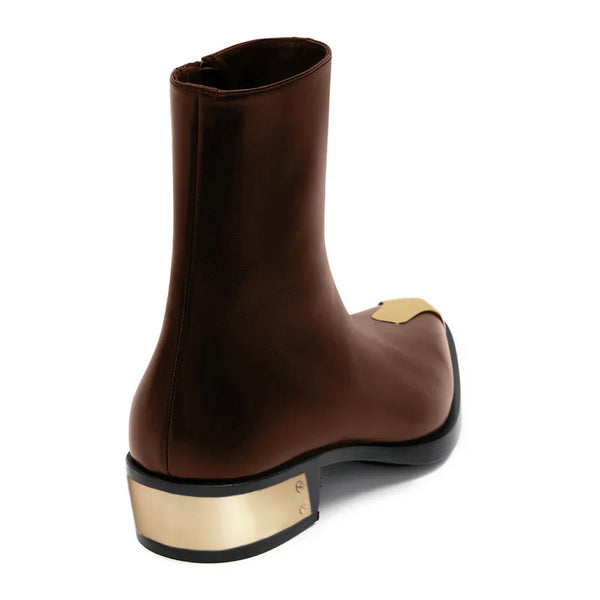 Punk Leather Boots Golden Toe Shoe