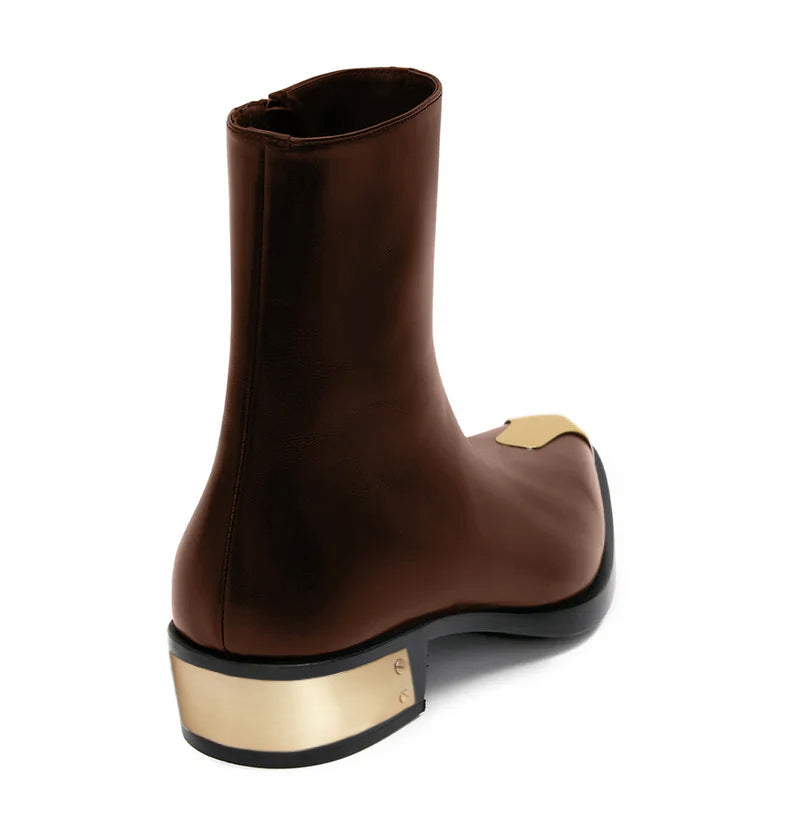 Punk Leather Boots Golden Toe Shoe