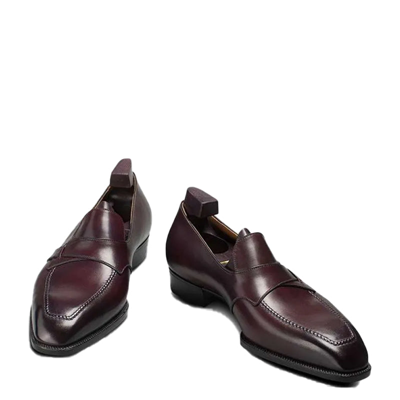 Handmade Burgundy Shiny Leather Loafers For Men