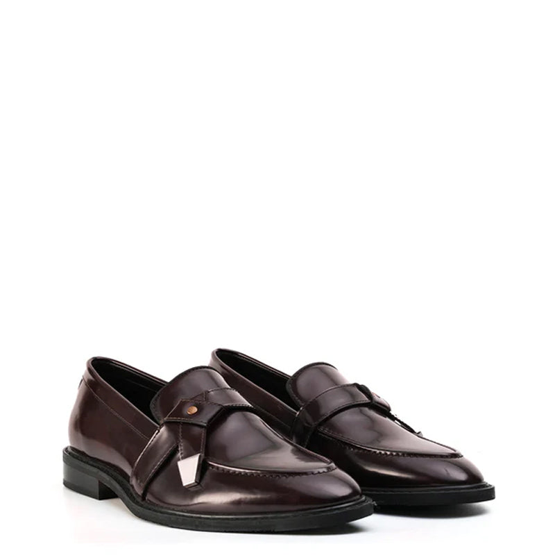 Men Slip-On Polished Leather Formal Burgundy Loafer