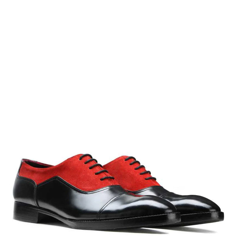 Polished Shiny Leather Black and Red Captoe Oxford Shoe