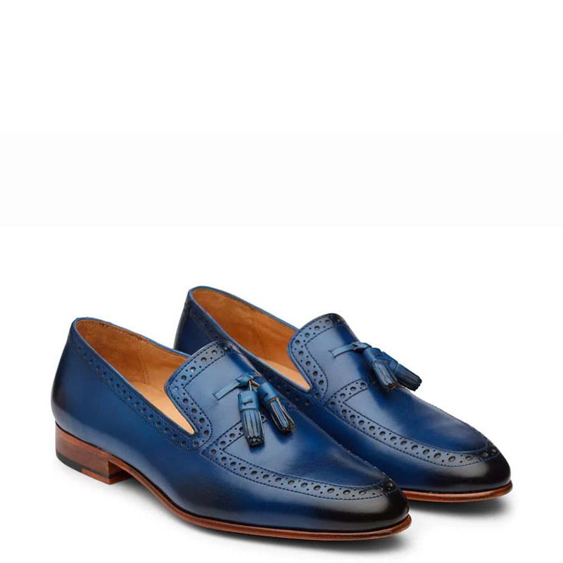 Classic Design Pure Leather Tassel Blue Loafer
