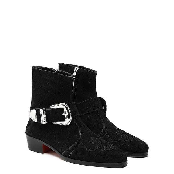 Luxury Suede Stylish Side Zipper Boot With Silver Buckle