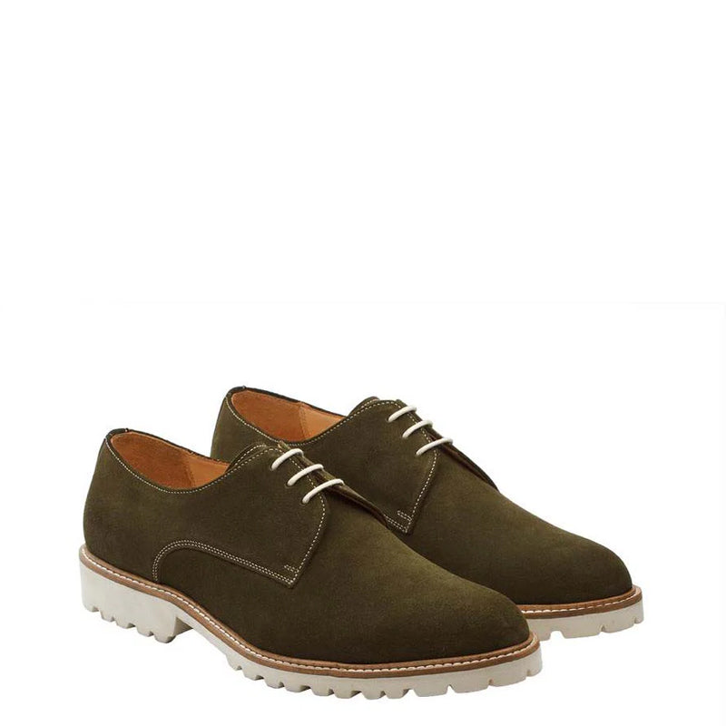 Men Suede Casual Leather Formal Derby Shoe Green