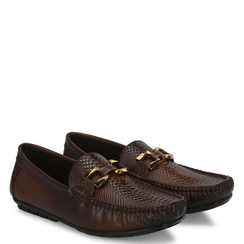 Premium Leather Brown Loafer With Gold Buckled