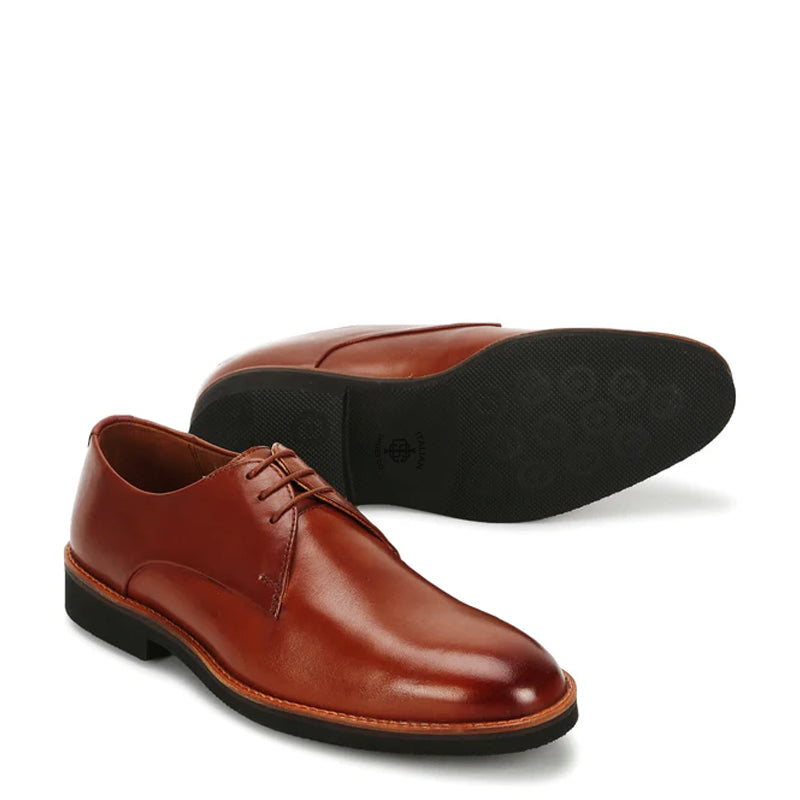 Men Lace Up Leather Plain Toe Derby Brown Shoe