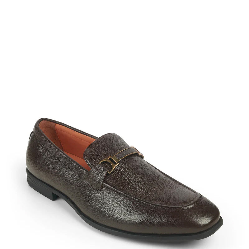 Pure Leather Textured Moccasins Loafer Brown