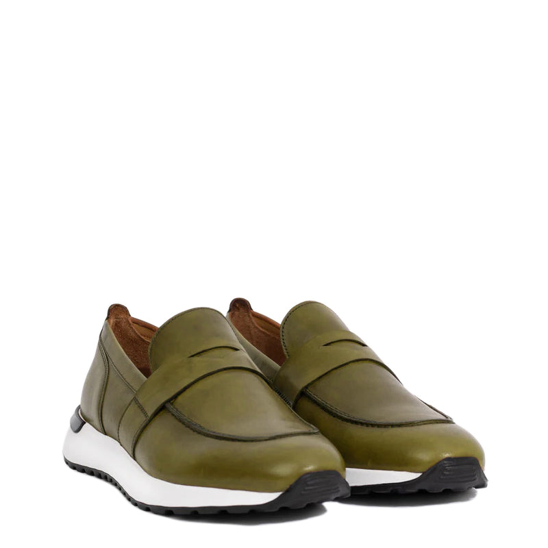 Olive Green Leather Men's Sneakers