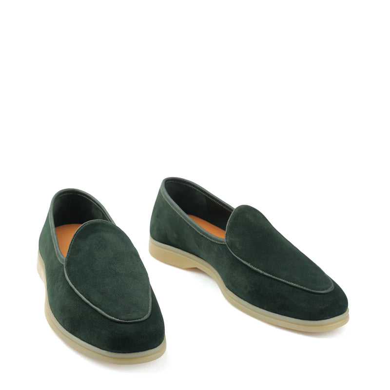 Suede Leather Solid Green Loafers For Men