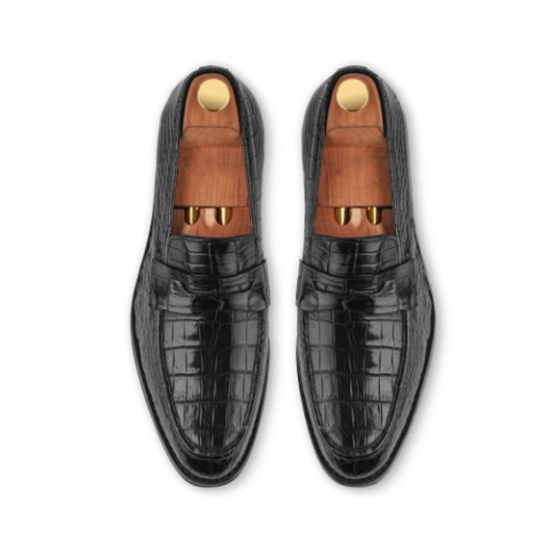 Croco Print Handmade Penny Leather Brown Loafer