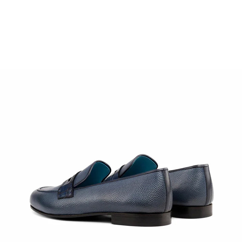 Men Textured Solid Leather Penny Blue Loafer