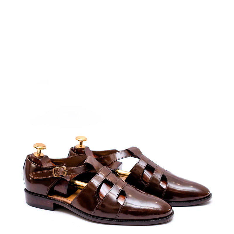 Premium Back Strap Shiny Leather Brown Comfort Sandal