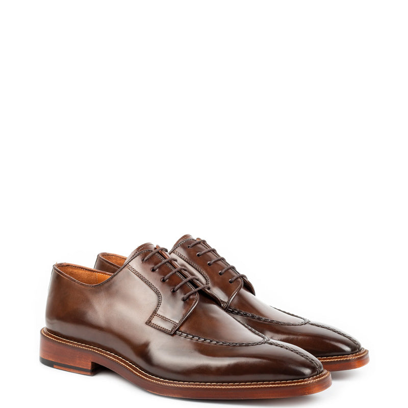 Handpainted Crust Leather Split Toe Derby Shoe Black