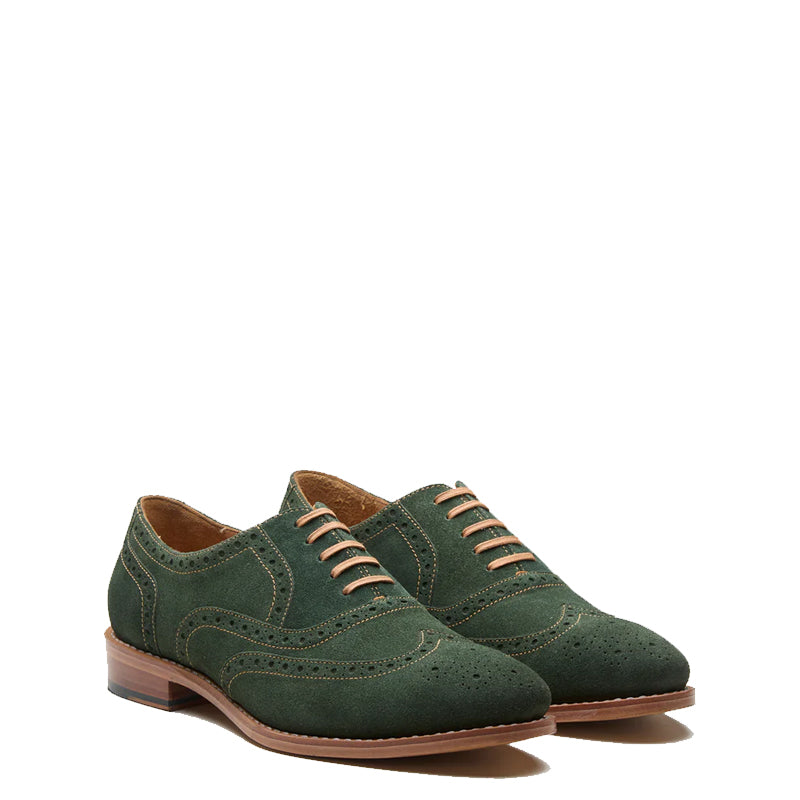 Men Suede Wingtip Leather Oxford Olive Green Shoe