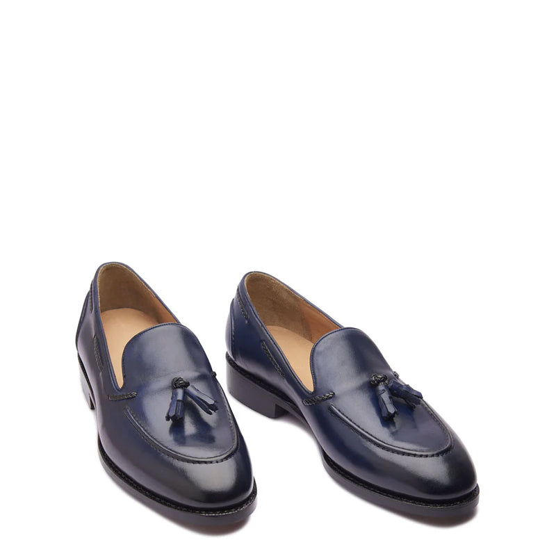 Classic Handmade Solid Leather Tassel Loafer Blue
