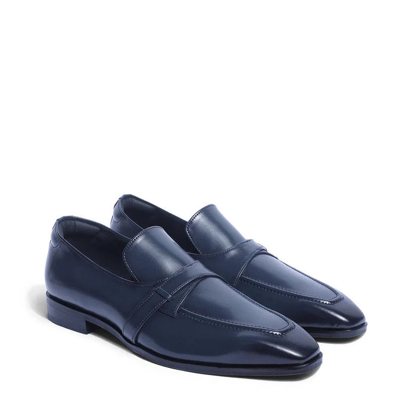 Classic Design Polished Shiny Leather Blue Loafer