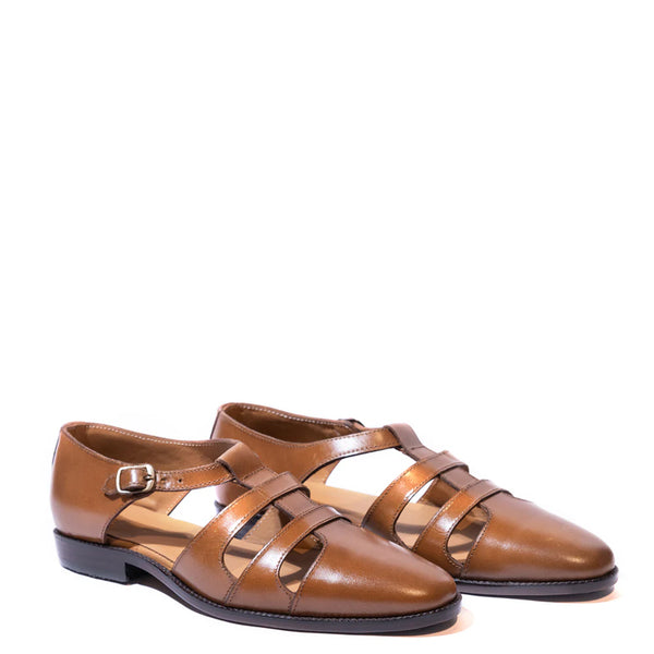 Premium Back Strap Shiny Leather Comfort Sandal - Tan