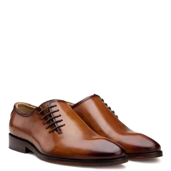 Side Lace Up Wholecut Leather Tan Oxford Shoe
