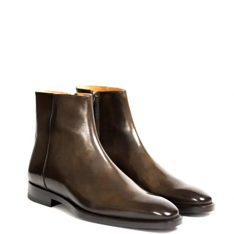 Men Solid Shiny Leather Side Zipper Black Boot