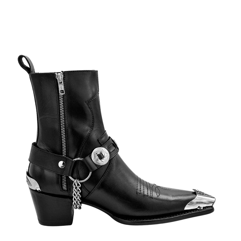 Luxury Leather Metal Toe Cap Cuban Heel Leather Boots