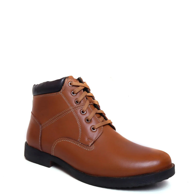 Leather Lace-Up High Ankle Boot Tan for Men