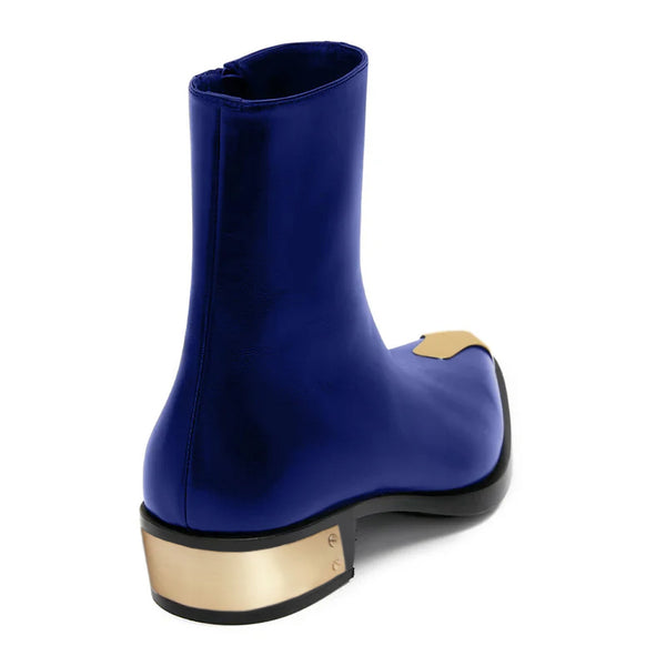 Punk Leather Boots Golden Toe Shoe