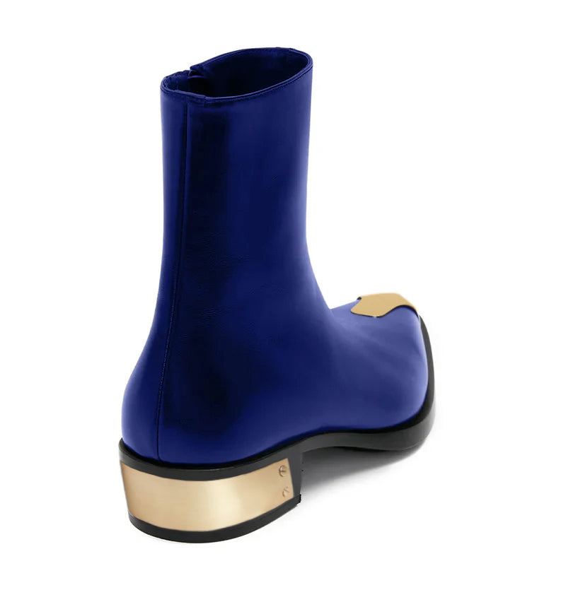 Punk Leather Boots Golden Toe Shoe