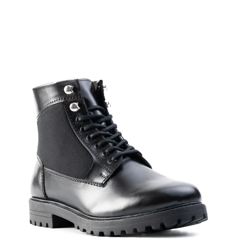 Luxury Mid-Top Solid Leather Ankle Boot Black