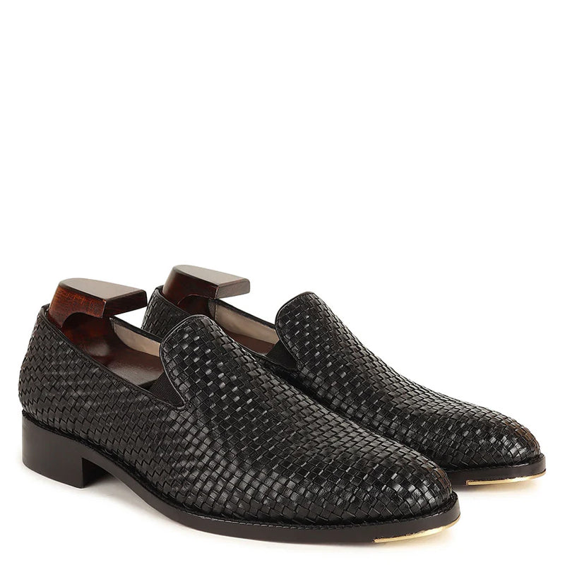 Men Classic Woven Pure Leather Loafer Black