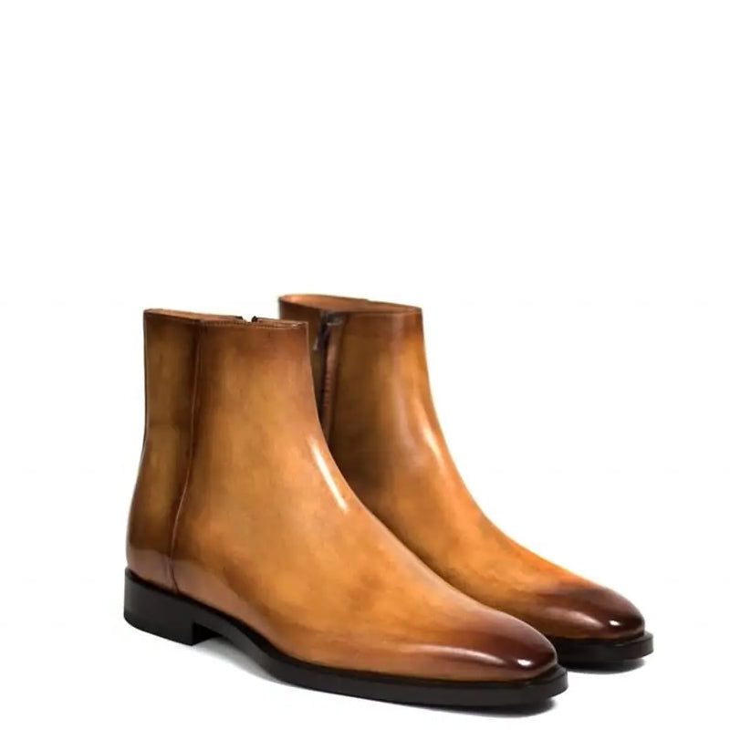Men Solid Shiny Leather Side Zipper Black Boot