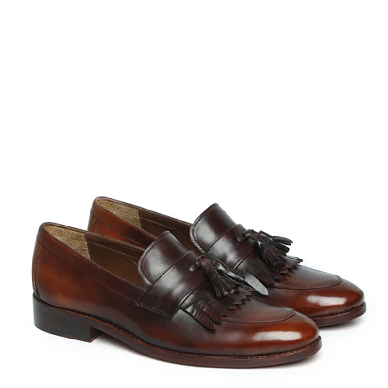 Penny Slip On Leather Brown Tan Tassel Loafer With Fringes