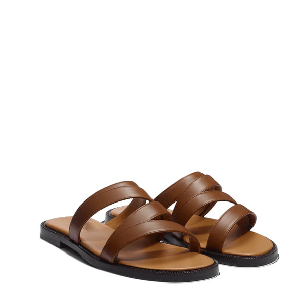 Leather Solid Double Strap Comfort Sandals - Brown