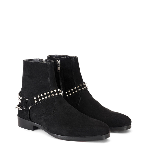 Luxury Spike Stud Velvet Side Zipper Boot With Chain
