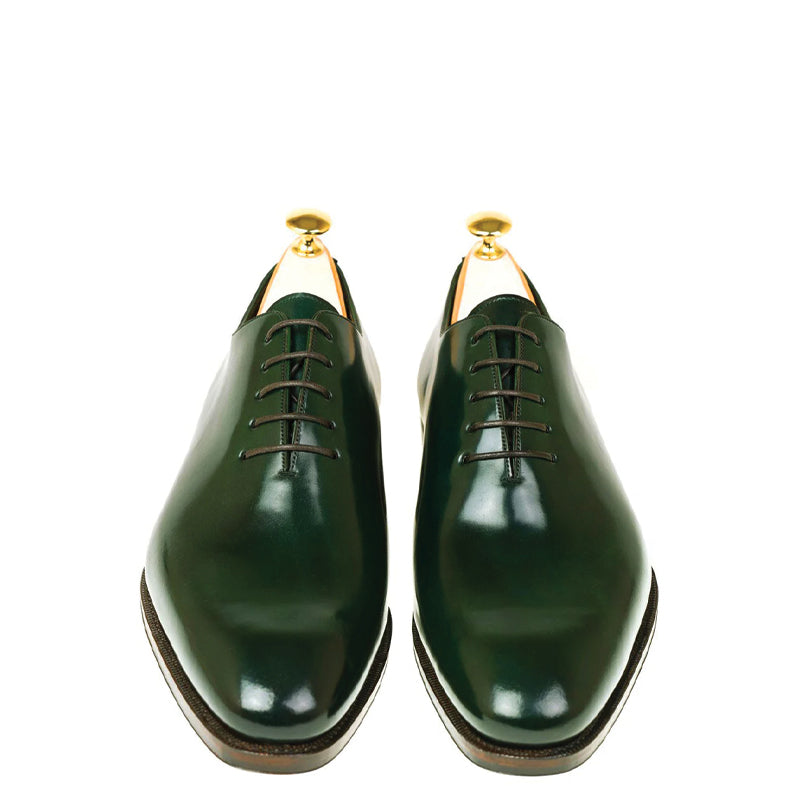 Men Wholecut Plain Shiny Leather Oxford Shoe Green