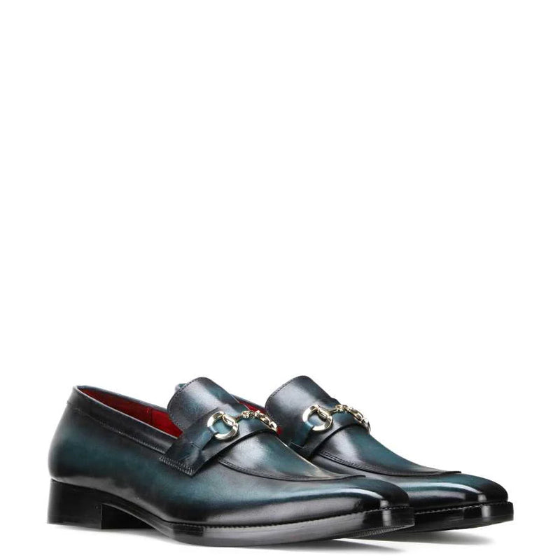 Dual Shade Leather Horsebit Buckled Loafer Blue
