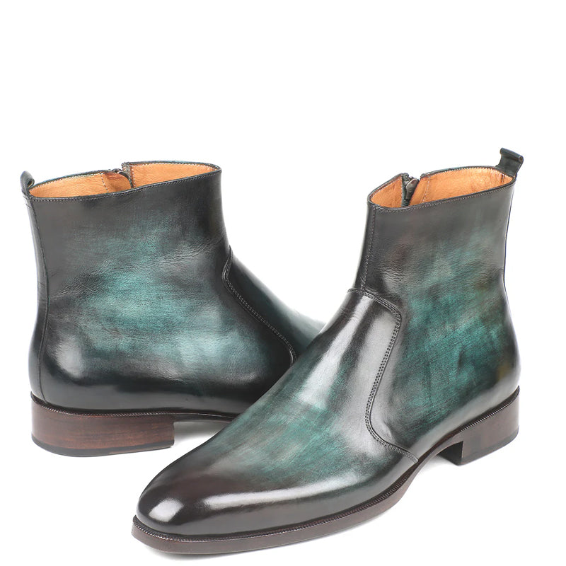 HandPainted Solid Leather Chelsea Boot Black and Grey