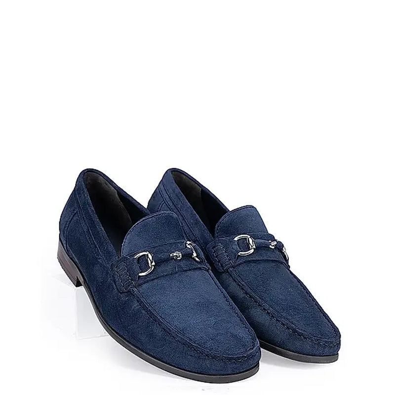 Suede Leather Formal Horsebit Buckled Blue Loafer