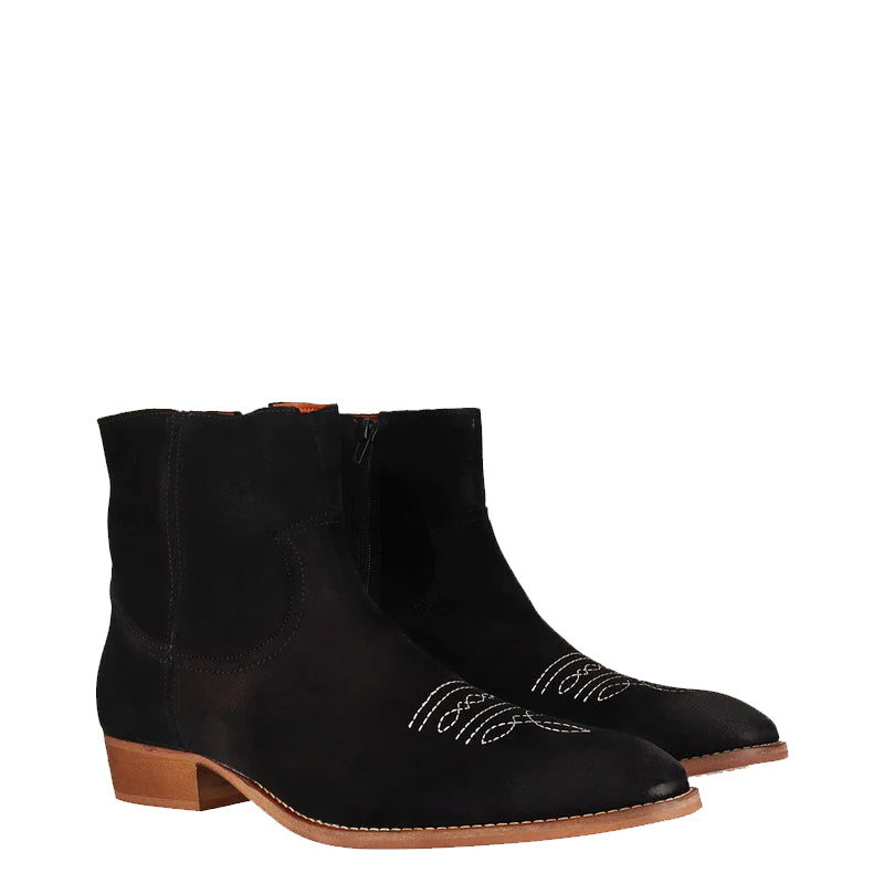 Luxury Design Stylish Suede Leather Side-Zipper Boot Black