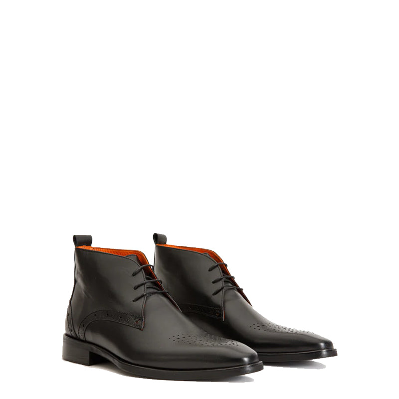Dessalines Black Leather Chukka Brogue Boot for Men