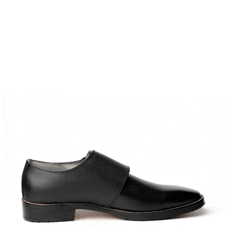 Men Textured Leather Single Monk Strap Shoe Black