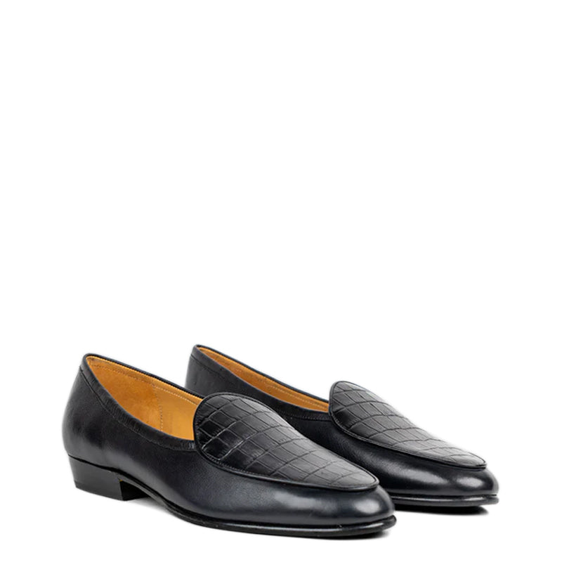 Croco Solid Leather Formal Brown Loafer
