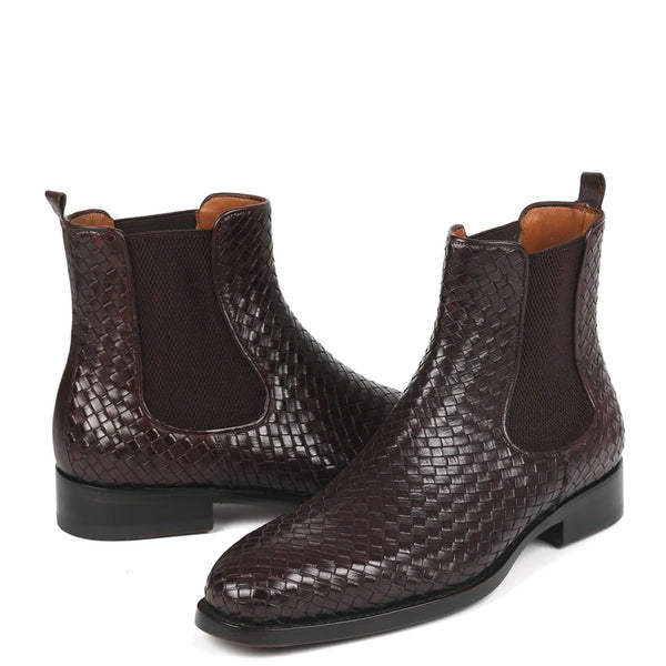Woven Handmade Shiny Leather Chelsea Boot