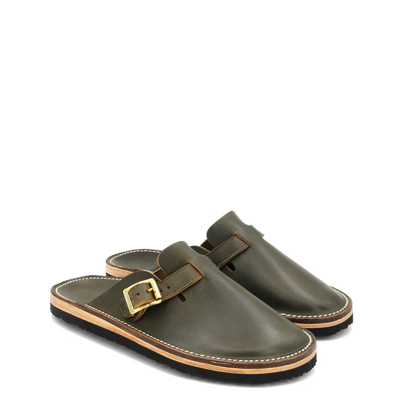 Buckle Clogs Slit Sandal Green